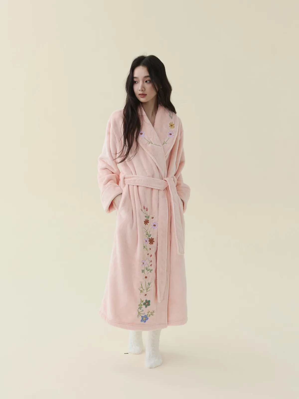 Blush Embroidered Plush Robe, detail 2