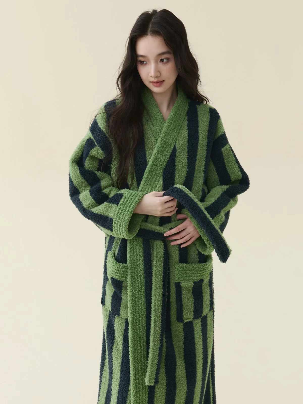Forest Stripe Kimono Robe, detail 2