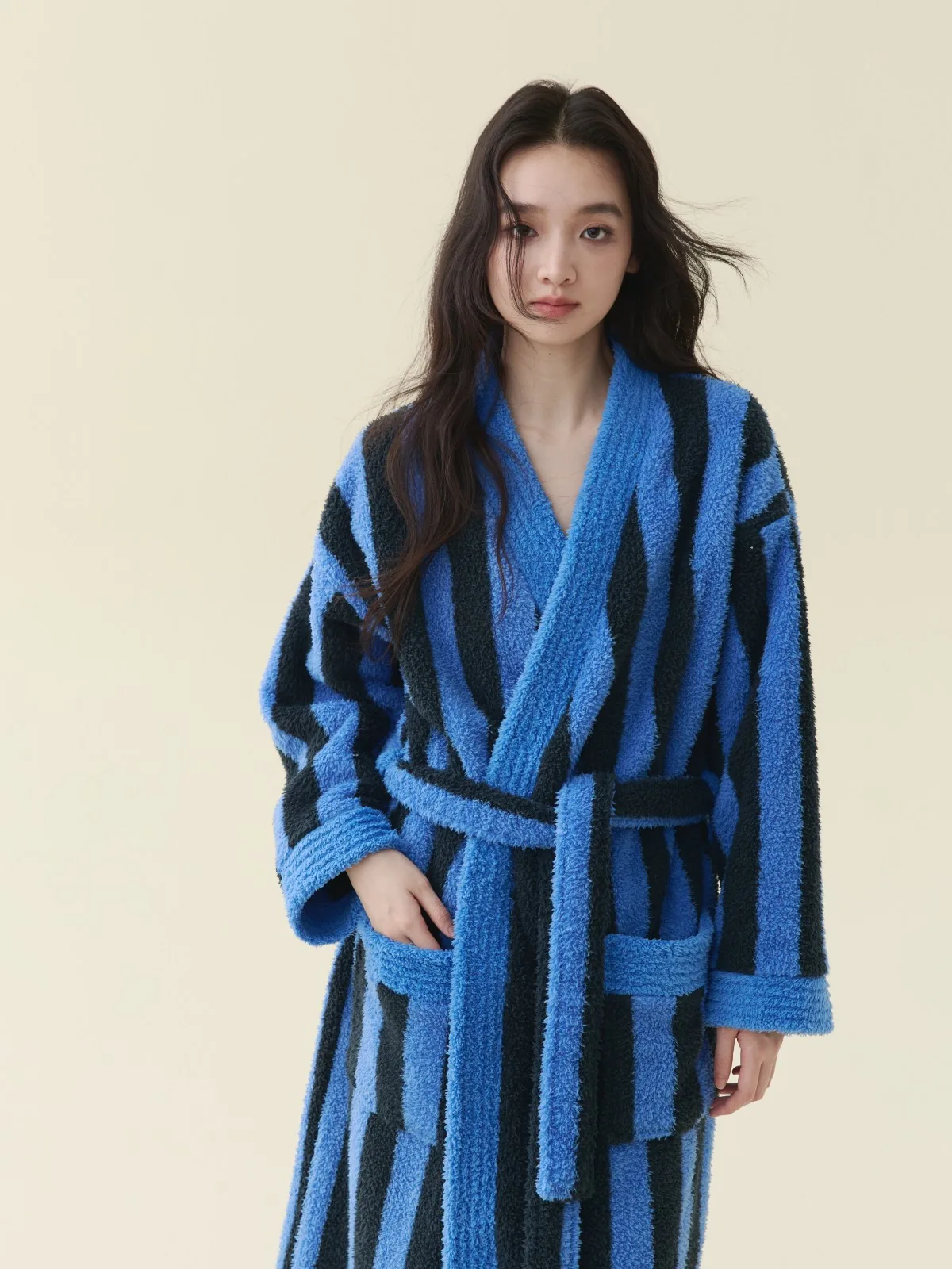 Cobalt Stripe Kimono Robe, detail 2
