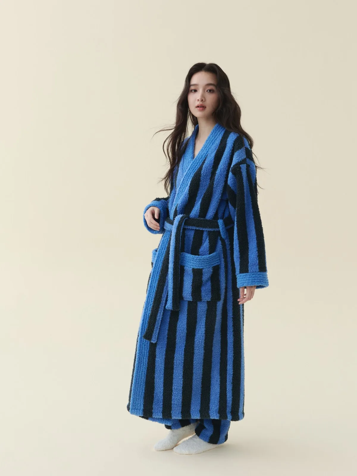 Cobalt Stripe Kimono Robe, detail 3