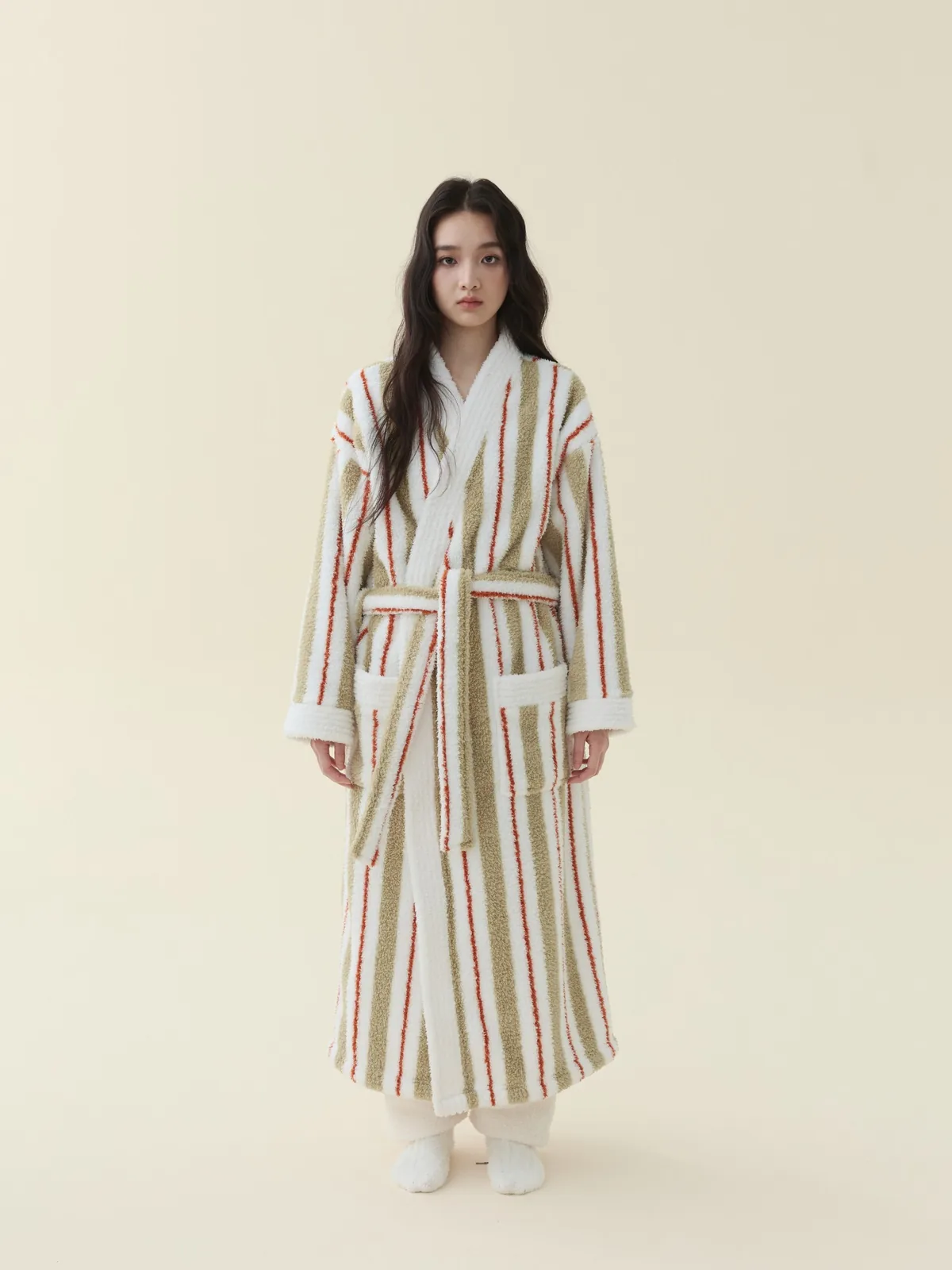 Cream Stripe Kimono Robe, detail 2