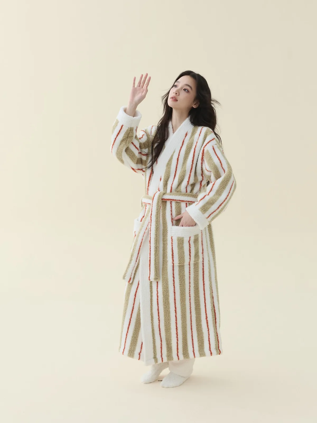 Cream Stripe Kimono Robe, detail 3
