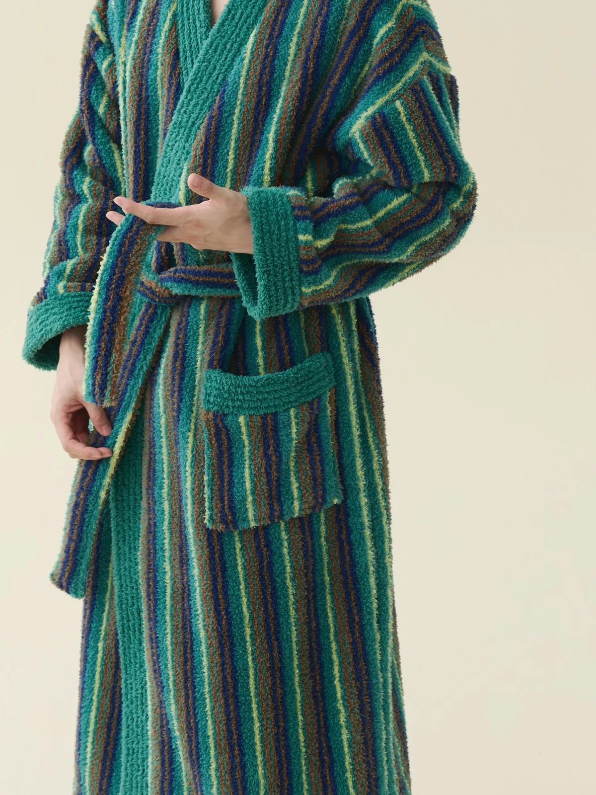 Emerald Stripe Kimono Robe, detail 3