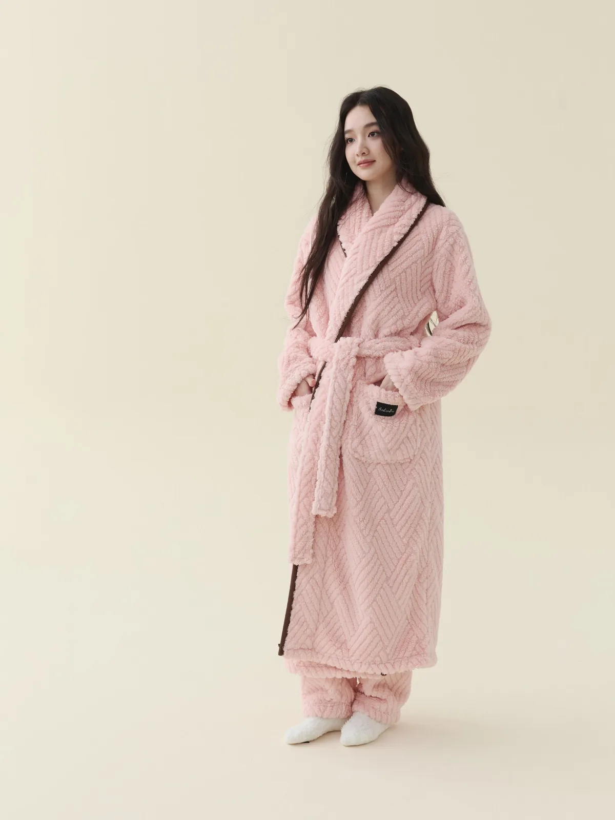 Blush Jacquard Shawl Robe, 100% polyester jacquard fleece